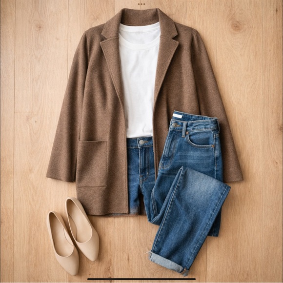 Quince Organic Cottin Knit Blazer Cardigan XS Brown Minimalist Capsule Wardrobe - Picture 2 of 16